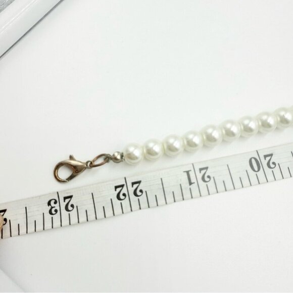 Three Strand White Glass Pearl Necklace with Crystal Accents - Picture 8 of 8